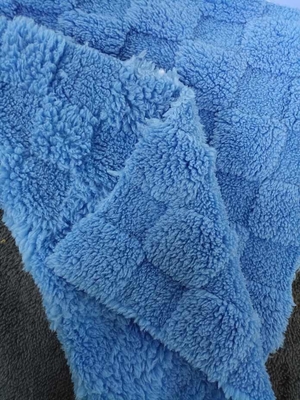 150 cm-170 cm Velletto di cotone a quadri blu intenso a doppio lato ricoperto di jacquard riciclato